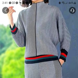 Two-piece multi-color sweater knit pant suit from Stylewe.  Brand-new.